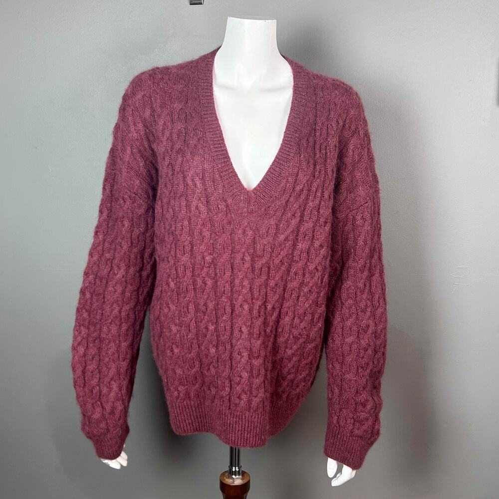 Vince sweater women’s‎ XL alpaca cable relaxed fisherman red Italy v-neck
